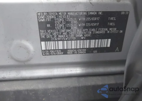 2020 Toyota Rav4 Le from USA, damaged, VIN 2T3G1RFV1LW137709